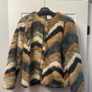 Buddy Love Blue and Tan Teddy Jacket Chevron Pattern